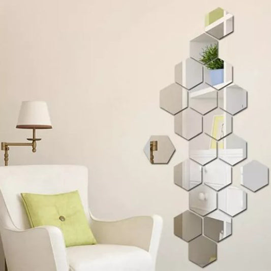 Acrylic Hexagon wall decor Mirror(Silver) - Wall Decor