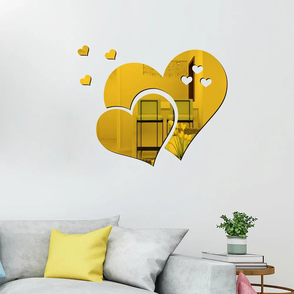 3D Acrylic Wall Stickers Europe Style Hearts Fashion DIY Decals