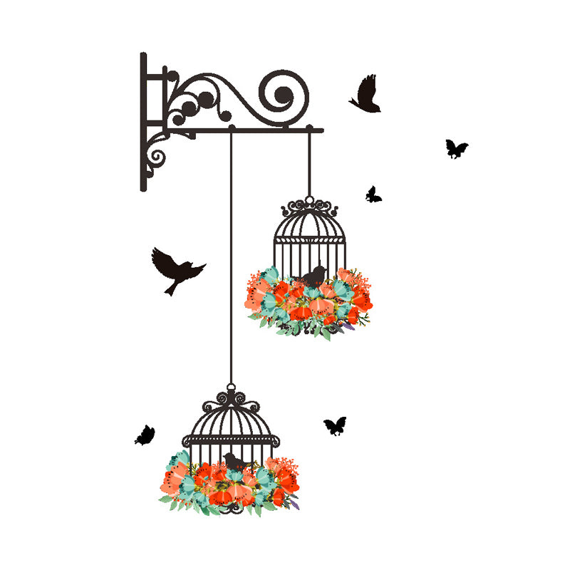 Colorful Flower birdcage flying birds wall sticker Creative home decor living room